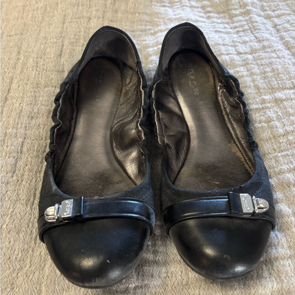 Coach Black and Silver Leather Flats